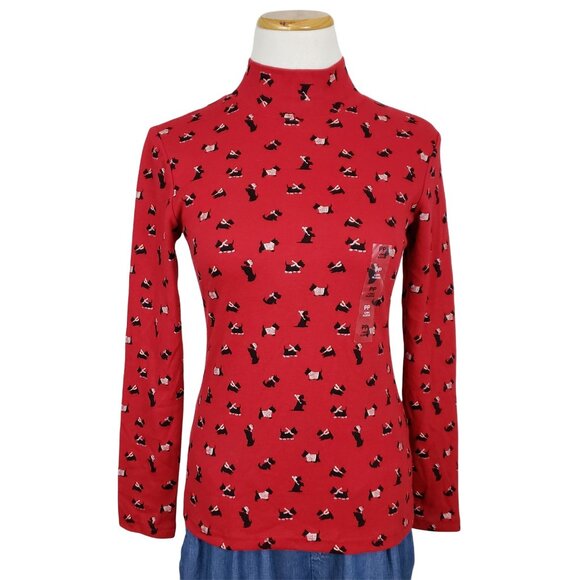 Karen Scott Top Women's PP Scottish Terrier Print Long Sleeve Mock Neck Shirt - Picture 1 of 11